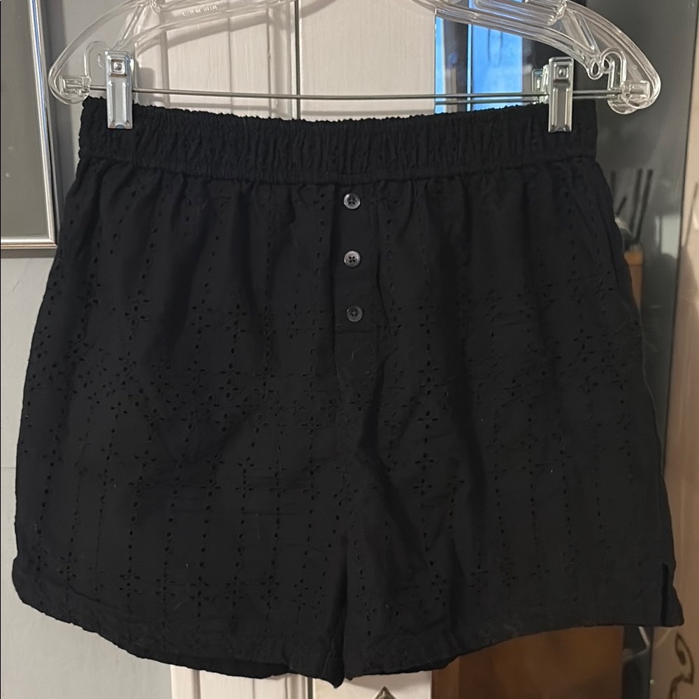 Onia Black High Waist Eyelet Shorts